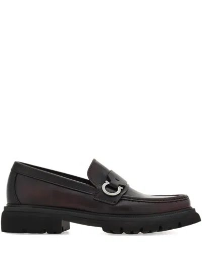 Ferragamo Gancini-buckle Loafers In Brown