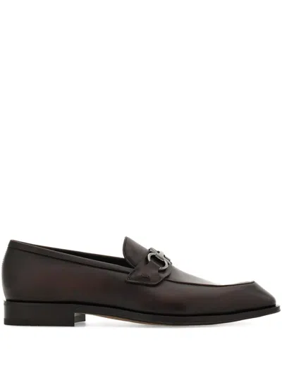 Ferragamo Gancini-buckle Loafers In Brown