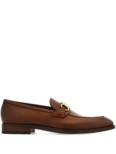 Ferragamo Loafer With Gancini Buckle In Brown