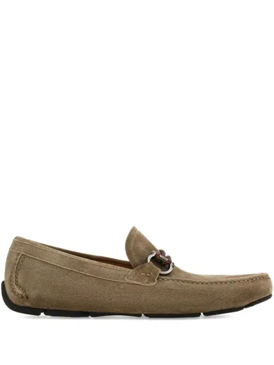 Ferragamo Driver Ornamento Gancini Loafers In Multi