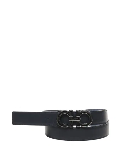 Ferragamo Gancini Buckle-logo Belt In Blue