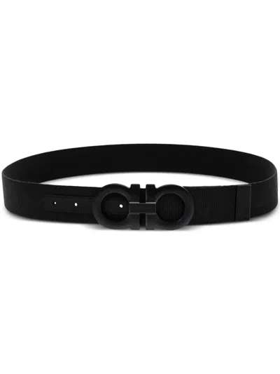 Ferragamo Gancini-buckle Logo-strap Belt In Black