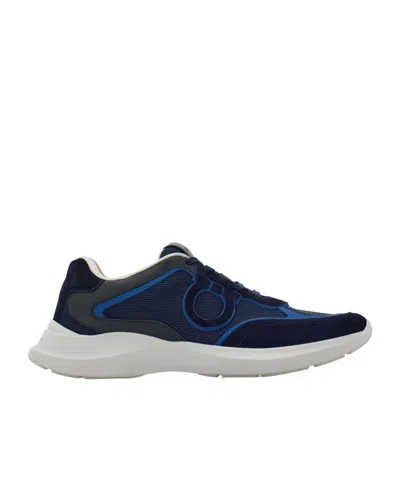 Ferragamo Low Top Sneaker With Gancini Ornament In Blue