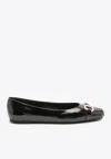 Ferragamo Gancini Buckle Patent Leather Ballet Flats In Black