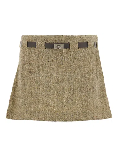Ferragamo Gancini-buckle Pleated Mini Skirt In Brown