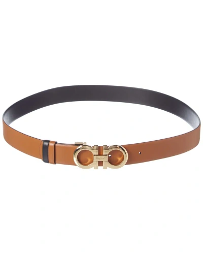 Ferragamo Gancini Buckle Reversible & Adjustable Leather Belt In Brown