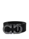 Ferragamo Hammered Leather Reversible Belt In Black