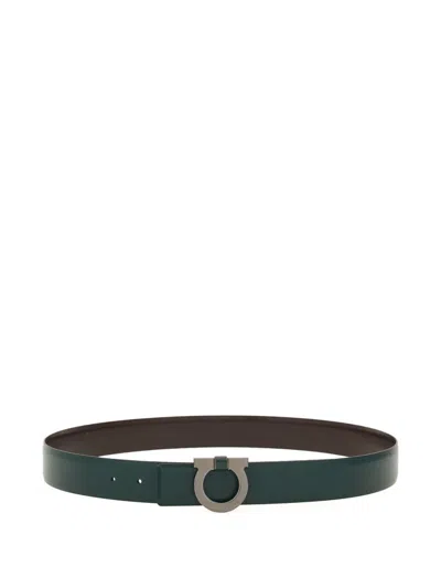Ferragamo Gancini Buckle Reversible Belt In Green