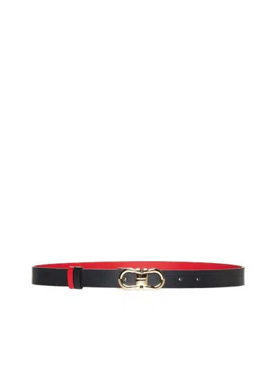 Ferragamo Gancini Reversible Leather Belt In Black