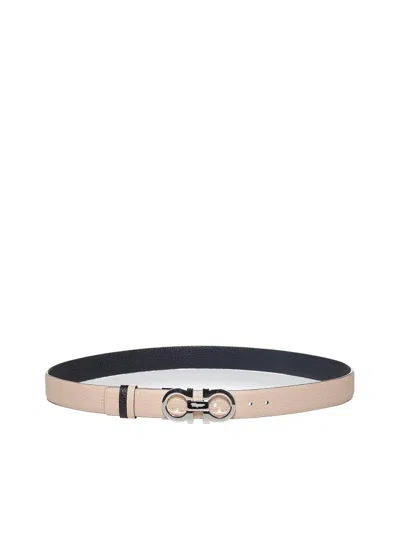 Ferragamo Gancini Buckle Reversible Belt In Nude