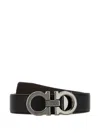 Ferragamo Adjustable Reversible Leather Belt With Textured Finish In Black