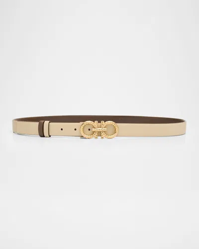 Ferragamo Gancini-buckle Reversible Leather Belt In Brown