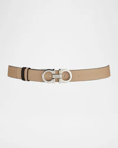 Ferragamo Gancini-buckle Reversible Leather Belt In Brown