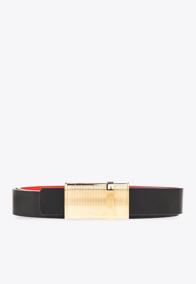 Ferragamo Gancini Buckle Reversible Leather Belt In Black