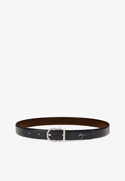 Ferragamo Logo-engraved-buckle Reversible Leather Belt In Black