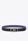 Ferragamo Gancini Buckle Reversible Leather Belt In Blue
