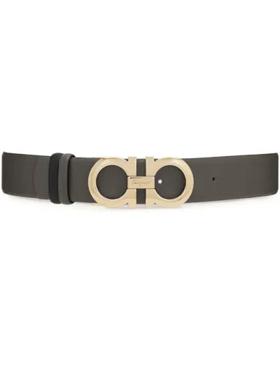 Ferragamo Gancini-buckle Reversible Leather Belt In Grau