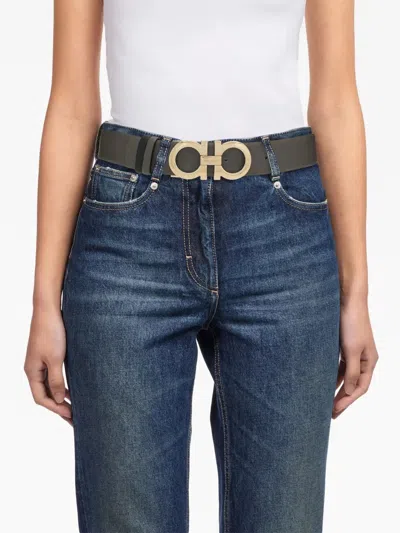 Ferragamo Gancini-buckle Reversible Leather Belt In Gray