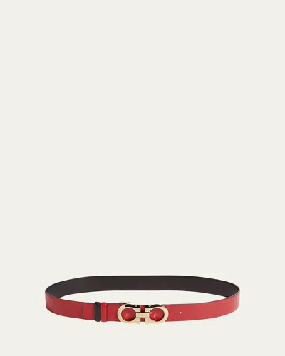 Ferragamo Gancini-buckle Reversible Leather Belt In Lipstick / Gold