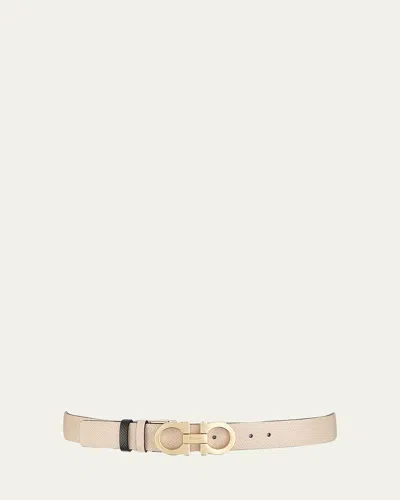 Ferragamo Gancini-buckle Reversible Leather Belt In Neutral
