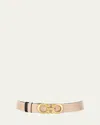 Ferragamo Gancini-buckle Reversible Leather Belt In New Bisque/silver