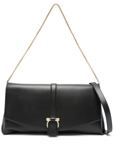 Ferragamo Front Flap Black Crossbody Bag