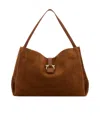 Ferragamo Brown Shoulder Bag With Two Top Handles And Gancini Plaque On The Front In Suede Woman In Brown