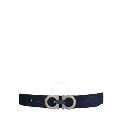 Ferragamo Gancini-buckle Suede Belt In Blue