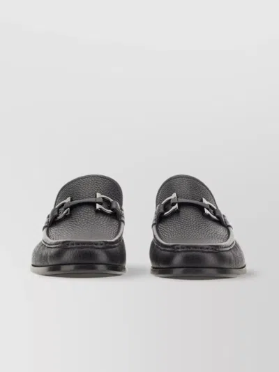 FERRAGAMO GANCINI BUCKLE TEXTURED LEATHER LOAFERS