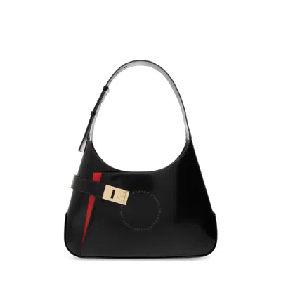 FERRAGAMO FERRAGAMO GANCINI-BUCKLED ASYMMETRIC LEATHER SHOULDER BAG