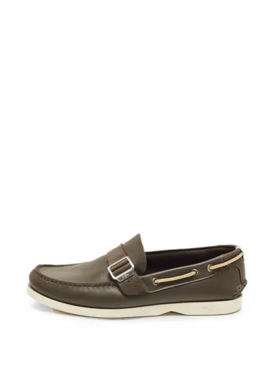 Pre-owned Ferragamo Gancini Buckle-embellishment Boat Shoes In Brown