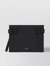 Ferragamo Gancini Buckles Leather Clutch With Wrist Strap