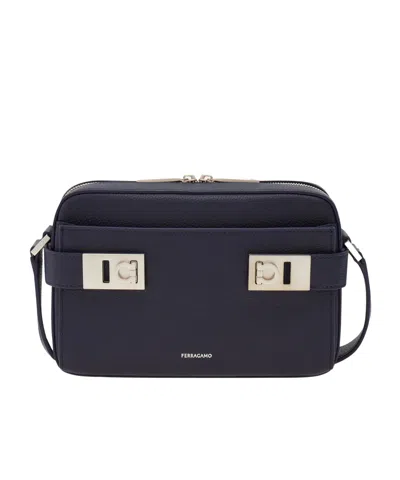 Ferragamo Shoulder Bag With Gancini Buckles In Blue