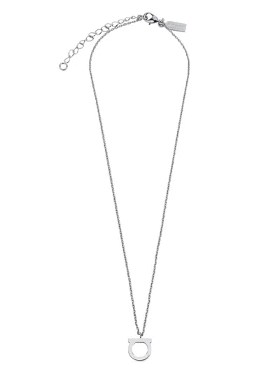 Ferragamo Silver Gancini Pendant Necklace In Metallic