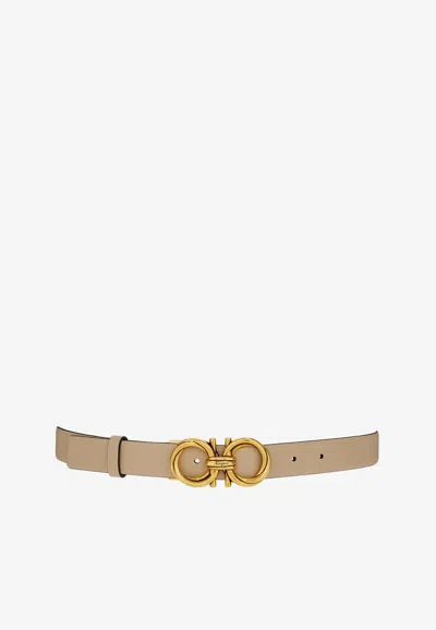 Ferragamo Gancini Calf Leather Belt In Almond