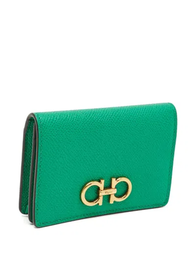Pre-owned Ferragamo Gancini Calf Leather Card Holder In Green