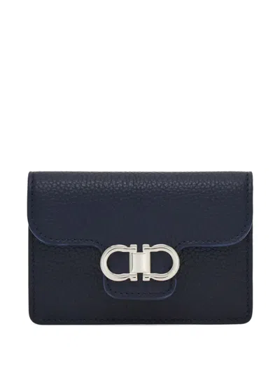 Ferragamo Gancini Calfskin Compact Wallet In Blue