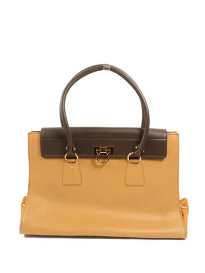 Pre-owned Ferragamo Gancini Calfskin Handbag In Neutral