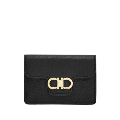 Ferragamo Gancini Calfskin Keyring Wallet In Black