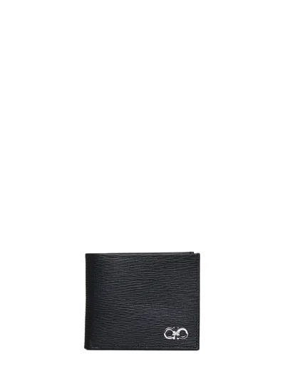Ferragamo Gancini Calfskin Leather Wallet In Black