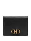 Ferragamo Gancini Compact Leather Wallet In Black