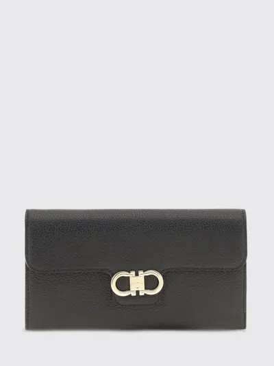 Ferragamo Gancini Calfskin Wallet On Chain With Chain Strap In Black