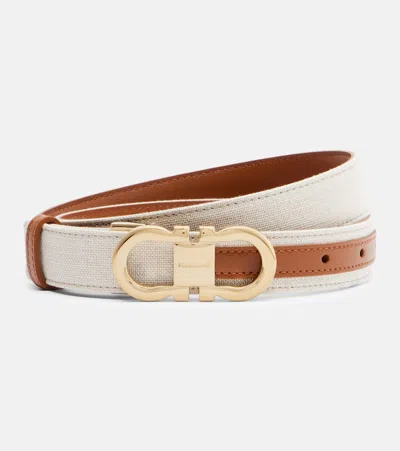 Ferragamo Gancini Canvas And Leather Belt In Blue