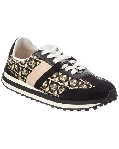 Ferragamo Lulio Tes Dolmias Suede-trim Sneaker In Black