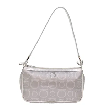 Pre-owned Ferragamo Gancini Canvas Clutch Bag () In Silver