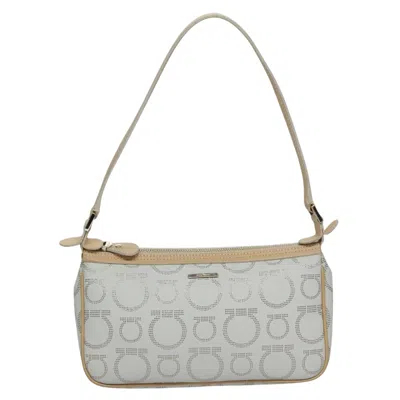 Pre-owned Ferragamo Gancini Canvas Clutch Bag () In White