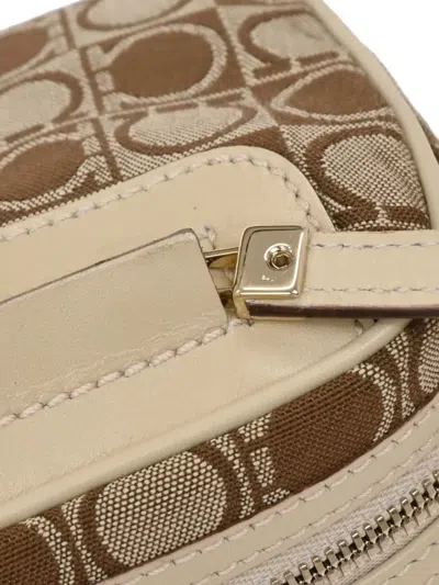Pre-owned Ferragamo Gancini Canvas Handbag In Brown
