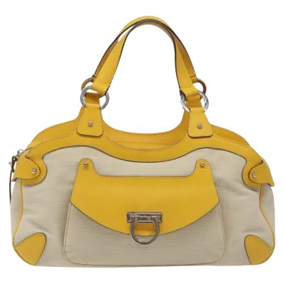 Pre-owned Ferragamo Gancini Canvas Handbag () In Beige