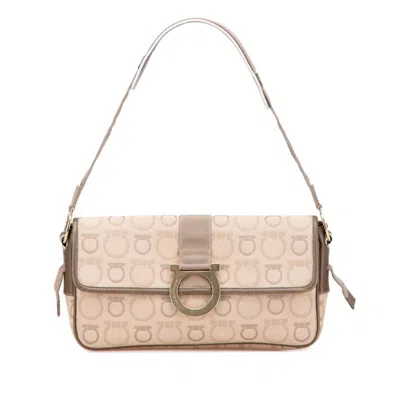 Pre-owned Ferragamo Gancini Canvas Leather Handbag Shoulder Bag () In Yellow