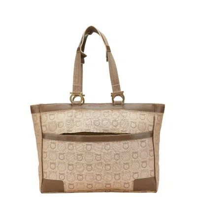 Pre-owned Ferragamo Gancini Canvas Leather Tote Bag () In Yellow